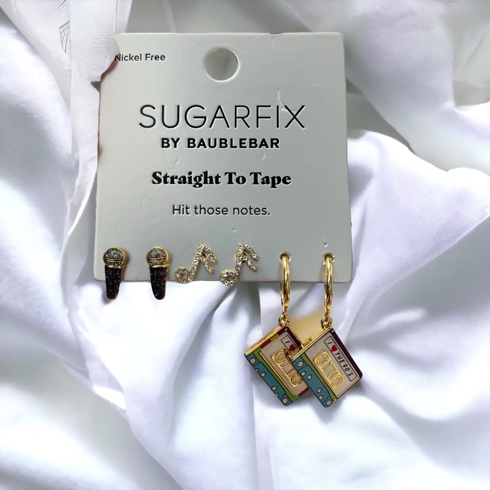 SUGARFIX by Baublebar ‘STRAIGHT TO TAPE’ Hit The High Notes 3pr Pierced Earrings